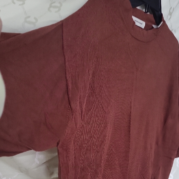 Papermoon Brown 3/4 Sleeve Boxy Tee with Mandarin Collar - Picture 4 of 5